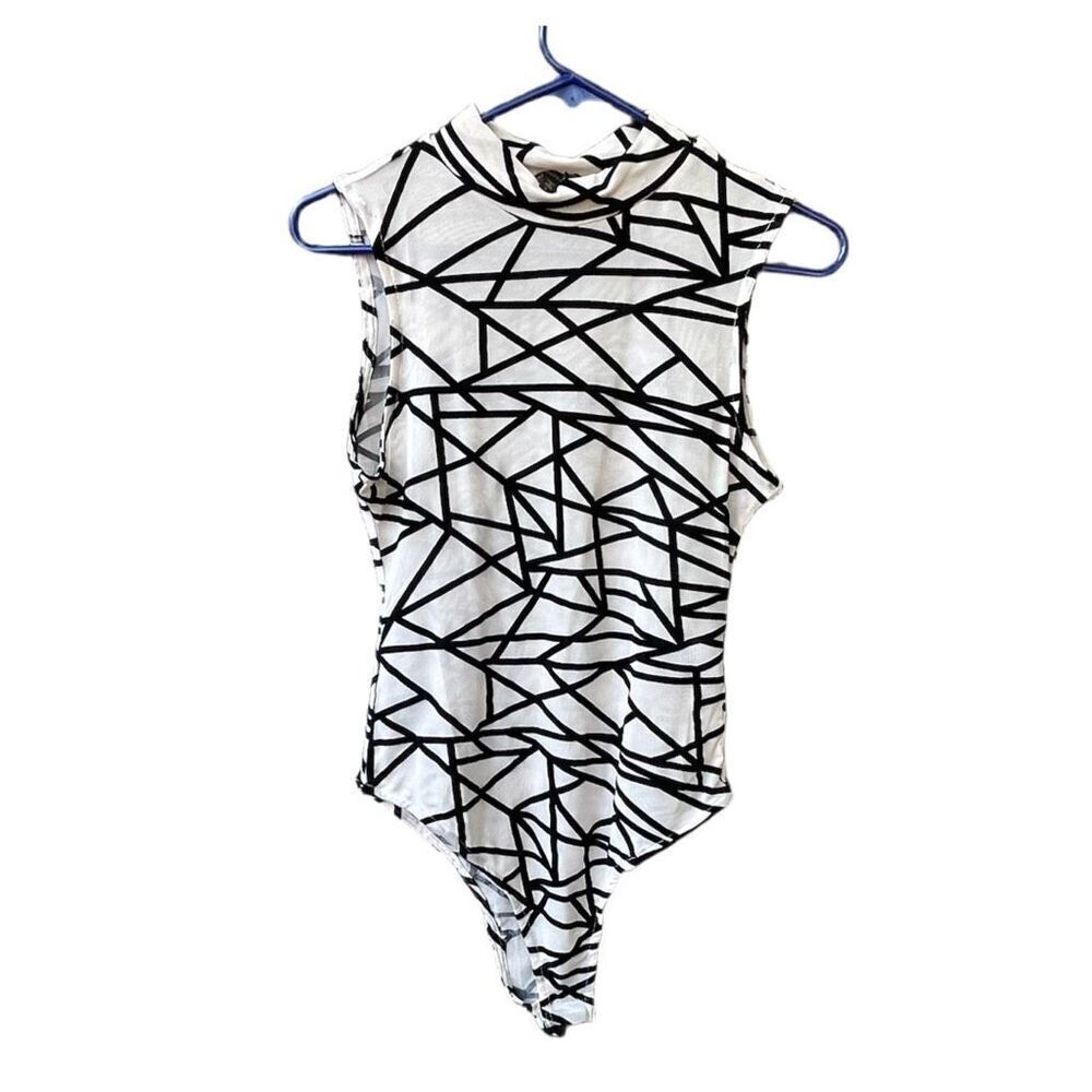 Abstract size L by the Vintage Shop nylon mesh velvet outlines bodysuit.